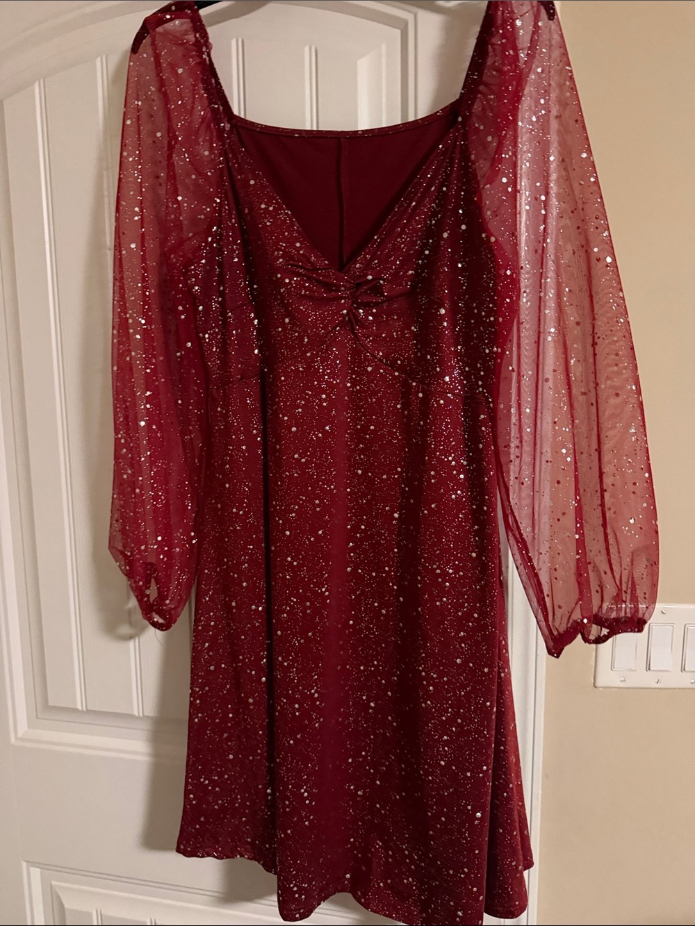 Sparkle Red Mesh-Sleeve Dress